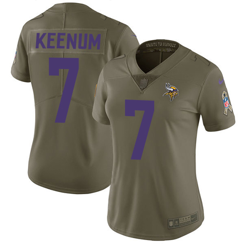 Nike Vikings #7 Case Keenum Olive Women's Stitched NFL Limited Salute to Service Jersey - Click Image to Close